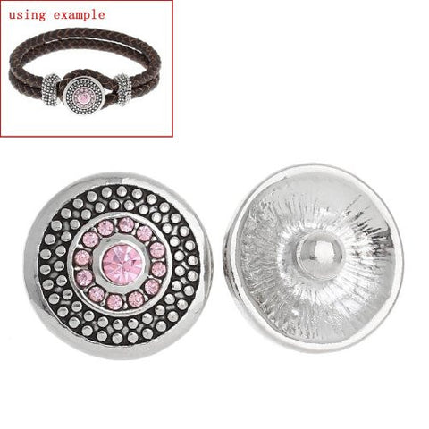 Chunk Snap Buttons Fit Chunk Bracelet Round Antique Silver Pink Rhinestone Dot Pattern Carved 20mm - Sexy Sparkles Fashion Jewelry - 2
