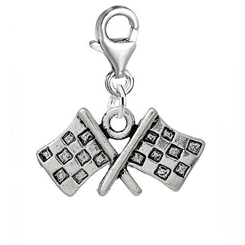 Race Flag Clip On For Bracelet Charm Pendant for European Charm Jewelry w/ Lobster Clasp