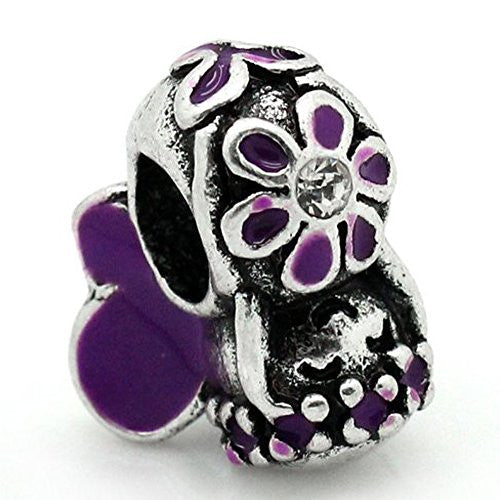Purple Flower Fairy Charm European Bead Compatible for Most European Snake Chain Bracelet