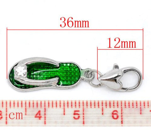 Clip on Green Flip Flop Shoe Pendant for European Jewelry w/ Lobster Clasp - Sexy Sparkles Fashion Jewelry - 2