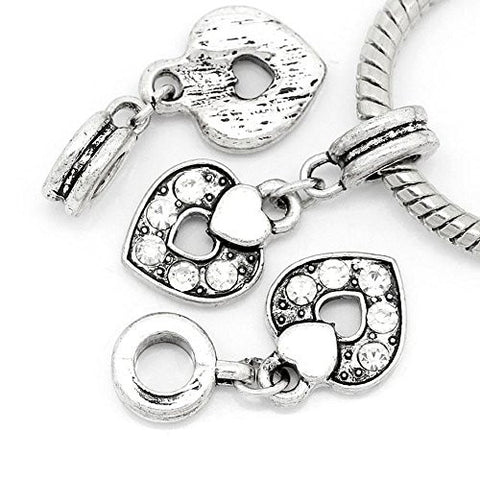 Heart Charm W/Clear  Crystals Bead - Sexy Sparkles Fashion Jewelry - 2