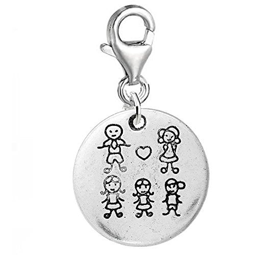 Family/Kids Heart or Round Clip On Pendant w/ Lobster Clasp (Five Kids) - Sexy Sparkles Fashion Jewelry