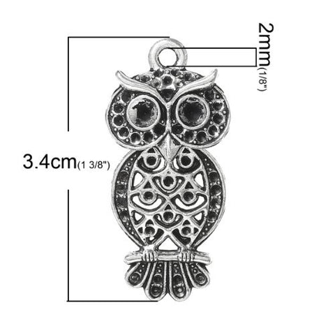 Antique Silver Plated Owl Charm Pendant for Necklace - Sexy Sparkles Fashion Jewelry - 2