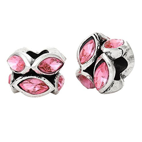 European Style Charm Beads Oval Antique Silver Pink Rhinestone - Sexy Sparkles Fashion Jewelry - 2