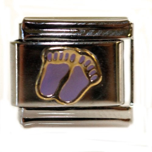 Purple Foot Prints Italian Link Bracelet Charm