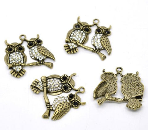 Antique Bronze Plated Base Rhinestone Owl Charm Pendant for Necklace - Sexy Sparkles Fashion Jewelry - 2