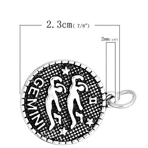 Round Zodiaz Gemini Charm Pendant for Necklace - Sexy Sparkles Fashion Jewelry - 2