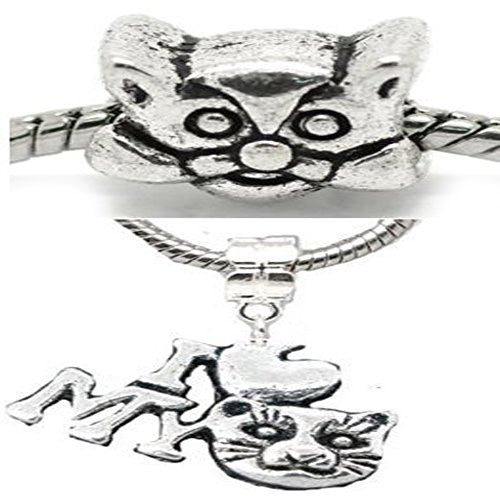 2 Cat Lovers Charm Beads For Snake Chain Bracelets