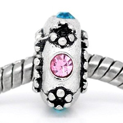 Pink and Aquamarine  Rhinestone European Bead Compatible for Most European Snake Chain Bracelet
