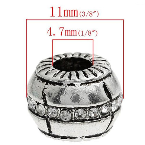 Clear  Crystals Pave Barrel Charm European Bead Compatible for Most European Snake Chain Bracelet - Sexy Sparkles Fashion Jewelry - 3