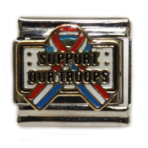Support Our Troops On Patriotic Ribbon Italian Link Bracelet Charm