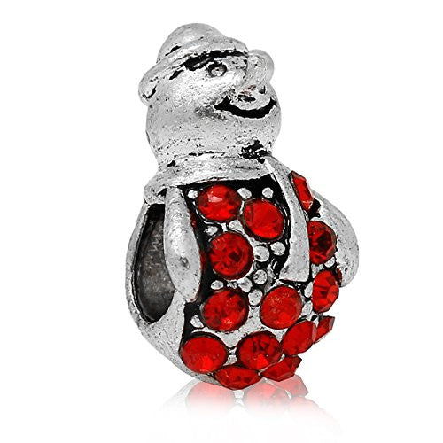 Christmas Snow Man With Red Rhinestones Charm Bead for European Snake Chain Charm Bracelet - Sexy Sparkles Fashion Jewelry - 1