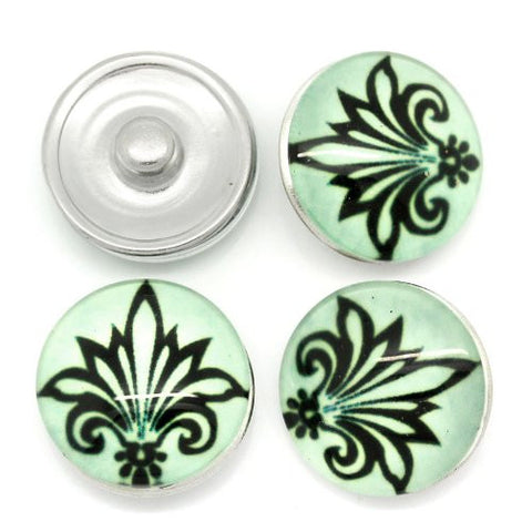 Fleur-de-lis Flower Design Glass Chunk Charm Button Fits Chunk Bracelet 18mm for Noosa Style Bracelet - Sexy Sparkles Fashion Jewelry - 3