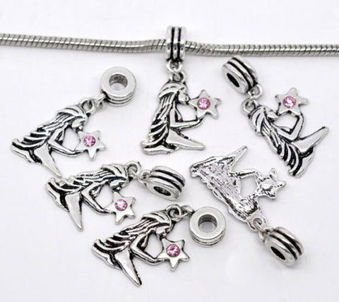 Virgo Zodiac Charm W/pink Crystal Dangle Bead for Snake Bracelets - Sexy Sparkles Fashion Jewelry - 2