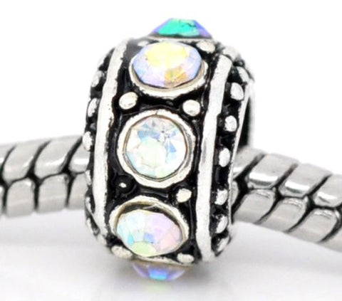 Five (5) Clear Iridescent  Rhinestone Charms Spacer Beads For Snake Chain Charm Bracelet - Sexy Sparkles Fashion Jewelry - 2