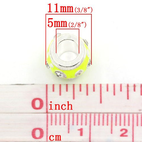 European Charm Beads Column Silver Plated Clear Rhinestone Enamel yellow - Sexy Sparkles Fashion Jewelry - 3