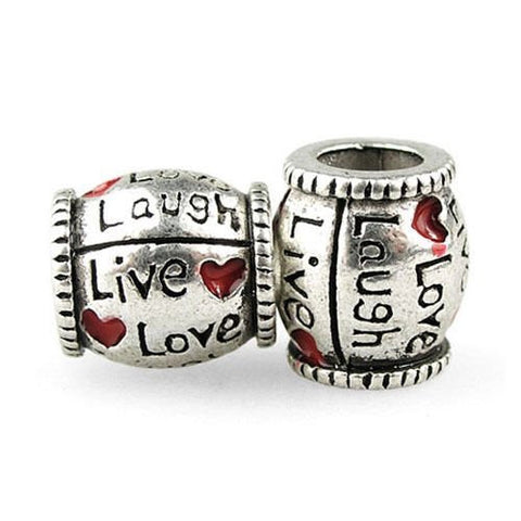 Antique Silver Live Love Laugh Design Bead Charm - Sexy Sparkles Fashion Jewelry - 5