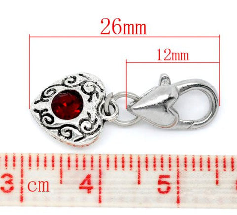 Antique Silver January Rhinestone Heart Clip On Charms. Fits Thomas Sabo 26x10mm, - Sexy Sparkles Fashion Jewelry - 2