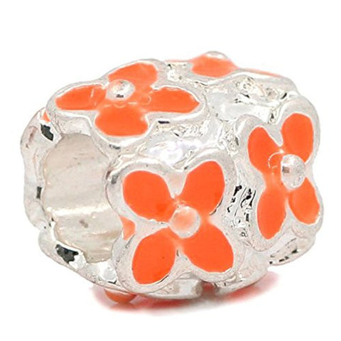 Orange Enamel Flower Bead European Bead Compatible for Most European Snake Chain Charm Bracelet - Sexy Sparkles Fashion Jewelry - 1