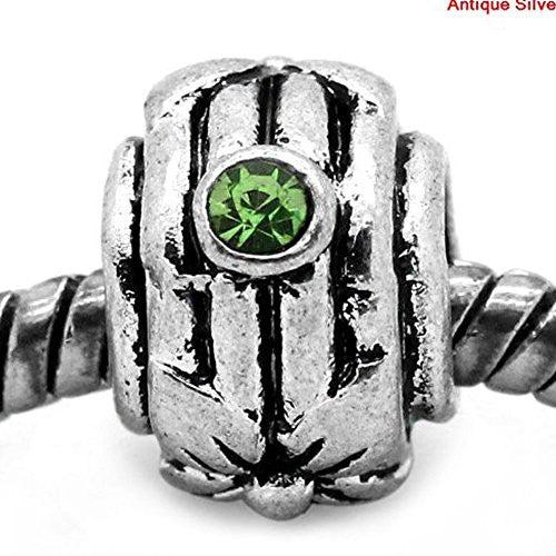 Flower Design W/Blue Rhinestone Charm European Bead Compatible for Most European Snake Chain Bracelet - Sexy Sparkles Fashion Jewelry - 1