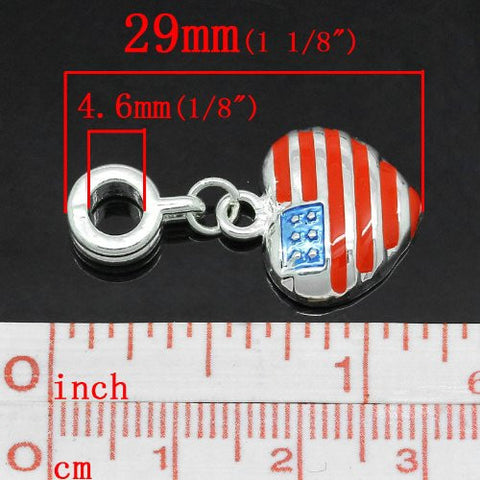 American Flag Heart Charm Dangle Spacers for Snake Chain Bracelet - Sexy Sparkles Fashion Jewelry - 4