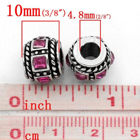 Hot Pink Square Design Created Birthstone Charm Beads for Snake Chain Bracelets - Sexy Sparkles Fashion Jewelry - 2