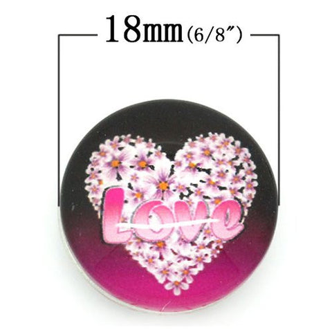 Love Flower Heart Design Glass Chunk Charm Button Fits Chunk Bracelet - Sexy Sparkles Fashion Jewelry - 2