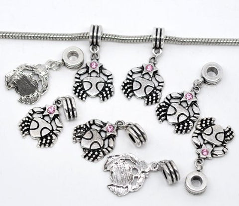Cancer Zodiac Charm W/pink Crystal Dangle Bead for Snake Bracelets - Sexy Sparkles Fashion Jewelry - 2