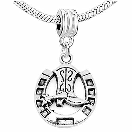 Horse Shoe with Cowboy Boot Dangle European Bead Compatible for Most European Snake Chain Charm Bracelet - Sexy Sparkles Fashion Jewelry - 1