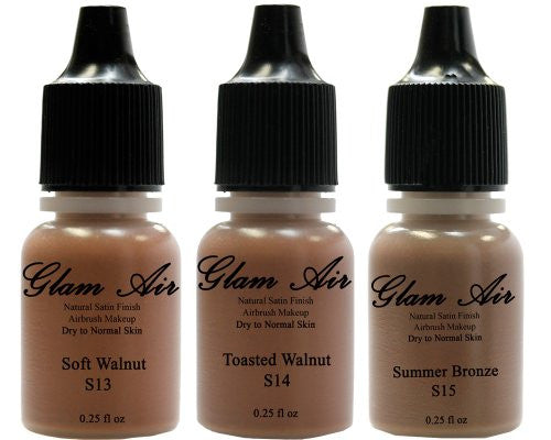 Glam Air Airbrush Water-based Foundation in Set of Three (3) Assorted Dark Satin Shades (For Normal to Dry Tan Skin)S13,S14,S15