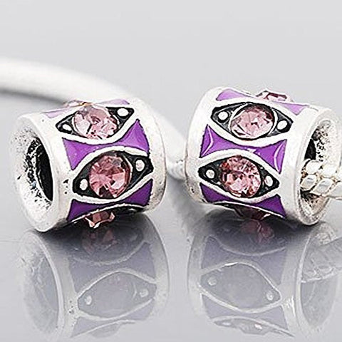 Purple  Rhinestone European European Bead Compatible for Most European Snake Chain Charm Bracelet - Sexy Sparkles Fashion Jewelry - 2