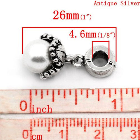 Dangle White Acrylic Pearl Flower European Bead Compatible for Most European Snake Chain Bracelet - Sexy Sparkles Fashion Jewelry - 3