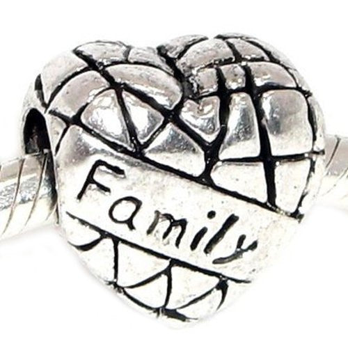 Family Heart Bead Charms for Snake Chain Bracelet (Family)