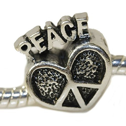 Peace Heart European Bead Compatible for Most European Snake Chain Charm Bracelet