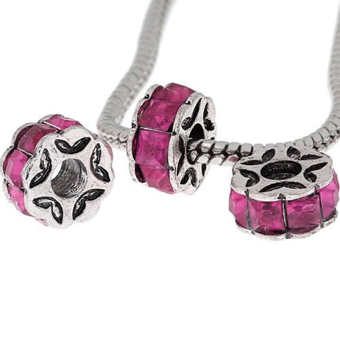 Hot Pink Flower Design Charm Beads for Snake Charm Charm Bracelet - Sexy Sparkles Fashion Jewelry - 2