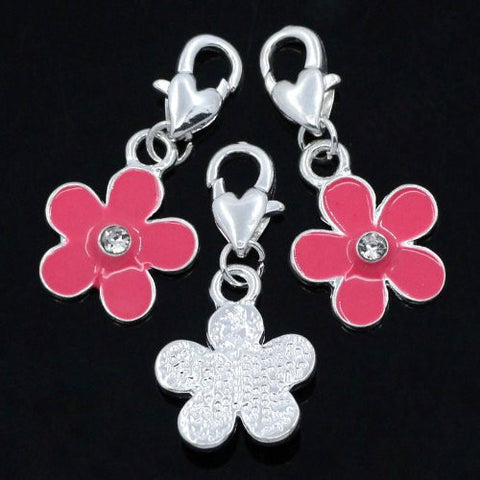 Clip on Pink Flower Charm Pendant for European Jewelry w/ Lobster Clasp - Sexy Sparkles Fashion Jewelry - 4
