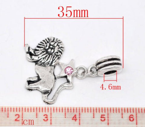 Leo Zodiac Charm W/pink Crystal Dangle Bead for Snake Bracelets - Sexy Sparkles Fashion Jewelry - 3