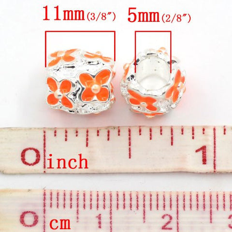 Orange Enamel Flower Bead European Bead Compatible for Most European Snake Chain Charm Bracelet - Sexy Sparkles Fashion Jewelry - 3