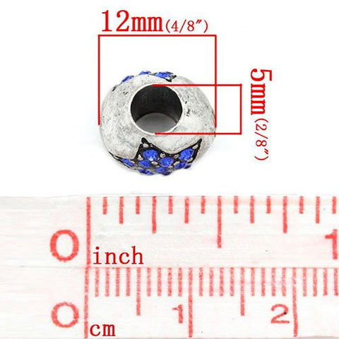 European Charm Beads Antique Silver Star Carved Blue Rhinestone - Sexy Sparkles Fashion Jewelry - 2