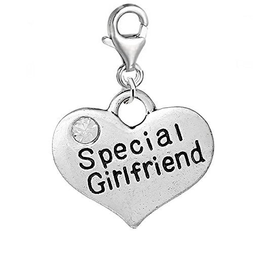 Heart 2 Sided w/ Clear  Crystal Stones Special Girlfriend Charm Clip On Pendant w/ Lobster Clasp - Sexy Sparkles Fashion Jewelry