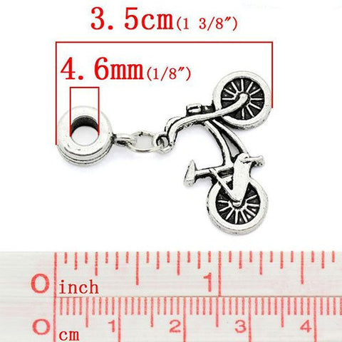 Silver Tone Bicycle Dangle Spacer Beads For Snake Chain Charm Bracelet - Sexy Sparkles Fashion Jewelry - 2