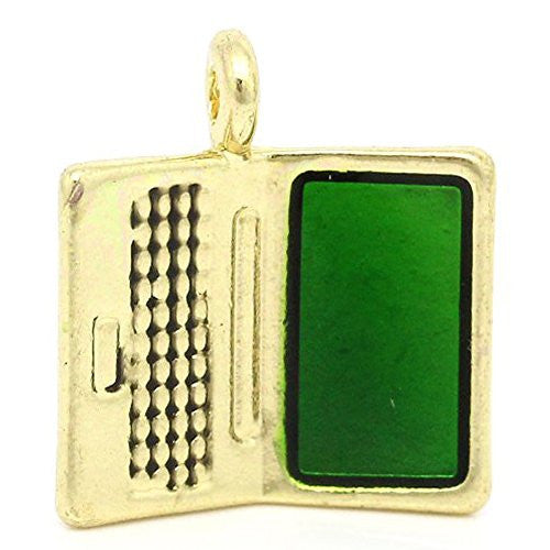 Gold plated base Tone Computer/laptop with Green Enamel Screen Charm Pendant - Sexy Sparkles Fashion Jewelry - 1