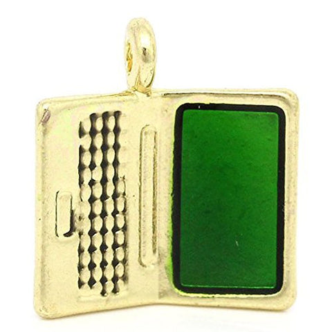 Gold plated base Tone Computer/laptop with Green Enamel Screen Charm Pendant - Sexy Sparkles Fashion Jewelry - 1