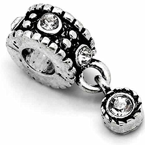 Dangle Bead W/clear  Rhinestones April Birthstone European Bead Compatible for Most European Snake Chain Bracelet - Sexy Sparkles Fashion Jewelry - 1