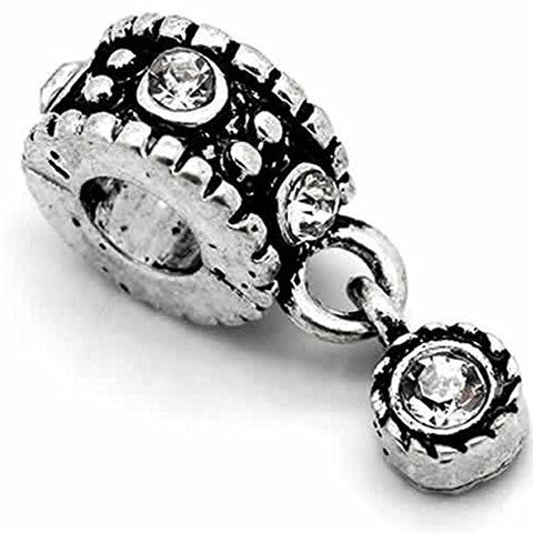 Dangle Bead W/clear  Rhinestones April Birthstone European Bead Compatible for Most European Snake Chain Bracelet - Sexy Sparkles Fashion Jewelry - 1
