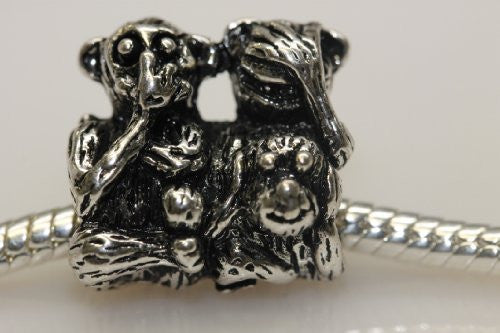 Hear No Evil, See No Evil, Speak No Evil Monkey Charm European Bead Compatible for Most European Snake Chain Bracelet - Sexy Sparkles Fashion Jewelry - 1