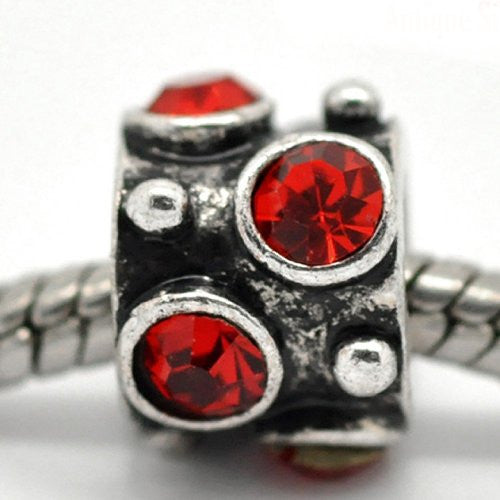 Red Rhinestones Bead Charm Spacer For Snake Chain Charm Bracelet - Sexy Sparkles Fashion Jewelry