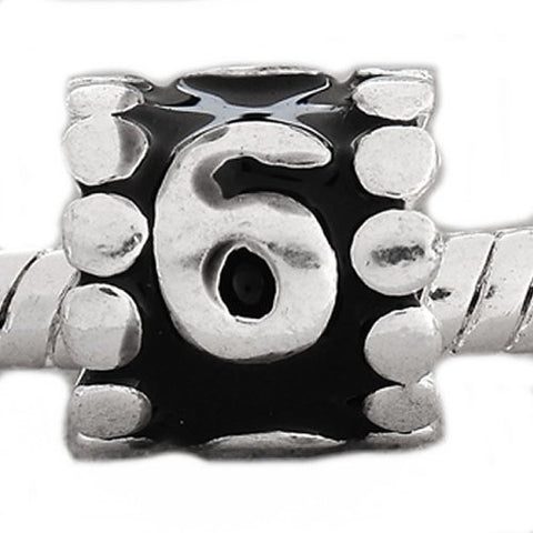 Black Enamel Number Charm Bead  "6" European Bead Compatible for Most European Snake Chain Charm Bracelets - Sexy Sparkles Fashion Jewelry - 3