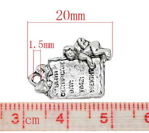 Silver Tone Angel Charm Holding Birth Certificate Charm Pendant for Necklace - Sexy Sparkles Fashion Jewelry - 3