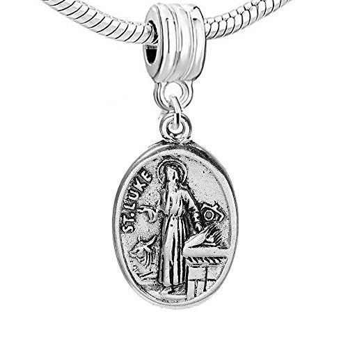 Oval Religious Figure "ST.LUKE & PRAY FOR US" Carved for European Snake Chain Charm Bracelet,SEXY SPARKLES